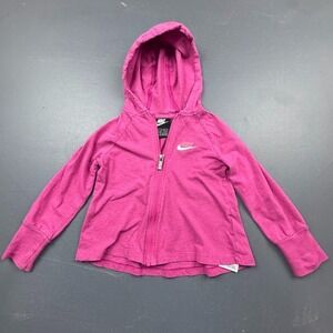 Nike Hoodie Girls Size 4 XS Pink Full Zip Up Logo Sweatshirt Long Sleeve Kids